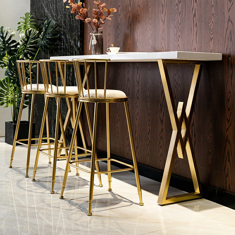 Glam Marble Bar Table with Rectangle Table Top Gold Double Pedestal Table - 42" H Clearhalo 'Bar Furniture' 'Bar Tables' 'bar_tables' 'furn' 'furn_bar_tables' 'Furniture' 'furniture_bar_tables' 'Kitchen & Dining Furniture' 4493755
