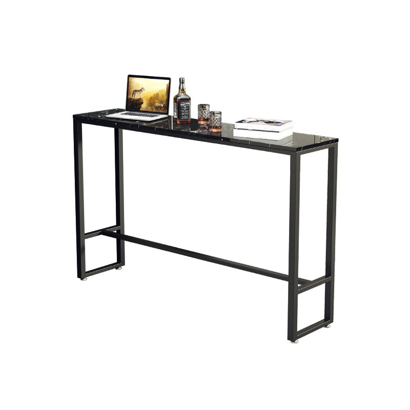 Modern Marble Bistro Table with Rectangle Table Top Black Trestle Table - 42" H Black Without Chairs Clearhalo 'Bar Furniture' 'Bar Tables' 'bar_tables' 'furn' 'furn_bar_tables' 'Furniture' 'furniture_bar_tables' 'Kitchen & Dining Furniture' 4493767