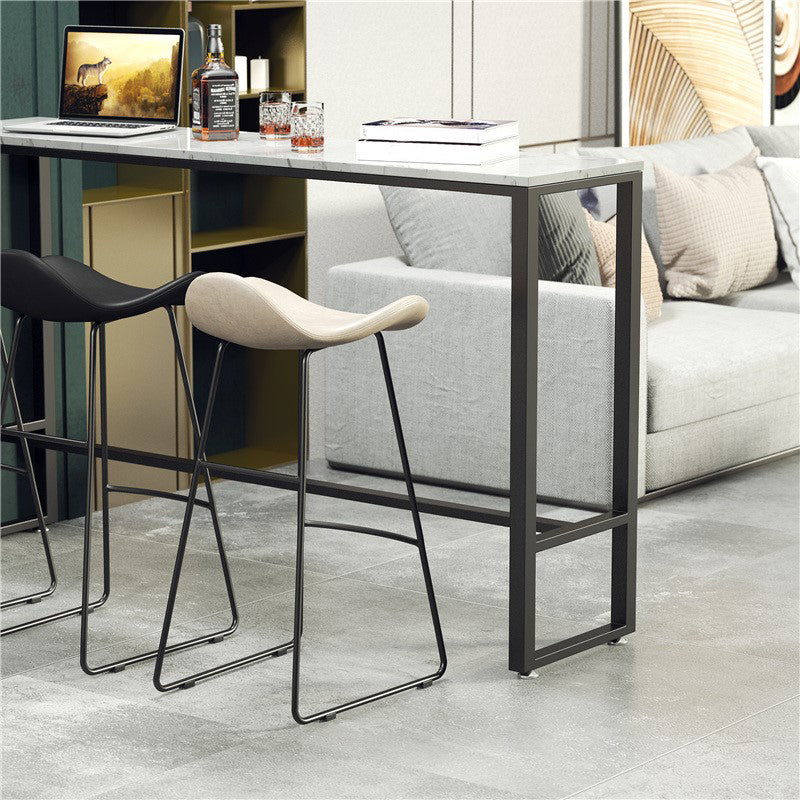 Modern Marble Bistro Table with Rectangle Table Top Black Trestle Table - 42" H Clearhalo 'Bar Furniture' 'Bar Tables' 'bar_tables' 'furn' 'furn_bar_tables' 'Furniture' 'furniture_bar_tables' 'Kitchen & Dining Furniture' 4493770