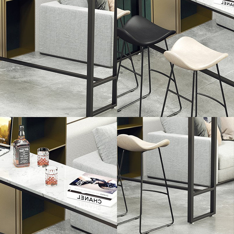 Modern Marble Bistro Table with Rectangle Table Top Black Trestle Table - 42" H Clearhalo 'Bar Furniture' 'Bar Tables' 'bar_tables' 'furn' 'furn_bar_tables' 'Furniture' 'furniture_bar_tables' 'Kitchen & Dining Furniture' 4493772