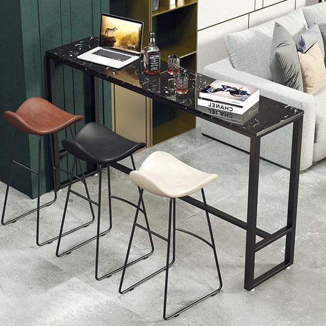 Modern Marble Bistro Table with Rectangle Table Top Black Trestle Table - 42" H Clearhalo 'Bar Furniture' 'Bar Tables' 'bar_tables' 'furn' 'furn_bar_tables' 'Furniture' 'furniture_bar_tables' 'Kitchen & Dining Furniture' 4493774