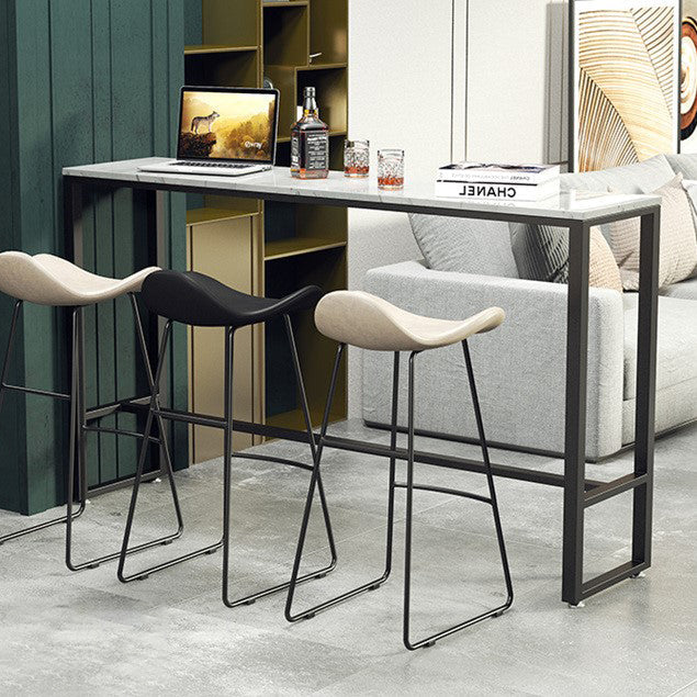 Modern Marble Bistro Table with Rectangle Table Top Black Trestle Table - 42" H Clearhalo 'Bar Furniture' 'Bar Tables' 'bar_tables' 'furn' 'furn_bar_tables' 'Furniture' 'furniture_bar_tables' 'Kitchen & Dining Furniture' 4493776