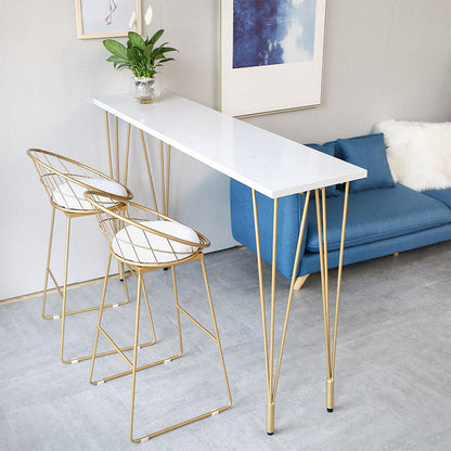 Glam White Wood Counter Table with Rectangle Table Top Gold Legs Table - 42" H Solid Wood Without Chairs Clearhalo 'Bar Furniture' 'Bar Tables' 'bar_tables' 'furn' 'furn_bar_tables' 'Furniture' 'furniture_bar_tables' 'Kitchen & Dining Furniture' 4493802