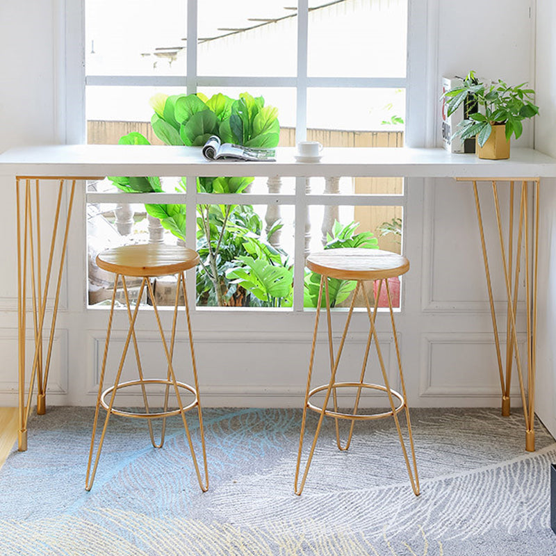 Glam White Wood Counter Table with Rectangle Table Top Gold Legs Table - 42" H 94.5"L x 15.7"W x 41.3"H Solid Wood Without Chairs Clearhalo 'Bar Furniture' 'Bar Tables' 'bar_tables' 'furn' 'furn_bar_tables' 'Furniture' 'furniture_bar_tables' 'Kitchen & Dining Furniture' 4493804