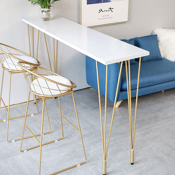 Glam White Wood Counter Table with Rectangle Table Top Gold Legs Table - 42" H Clearhalo 'Bar Furniture' 'Bar Tables' 'bar_tables' 'furn' 'furn_bar_tables' 'Furniture' 'furniture_bar_tables' 'Kitchen & Dining Furniture' 4493811