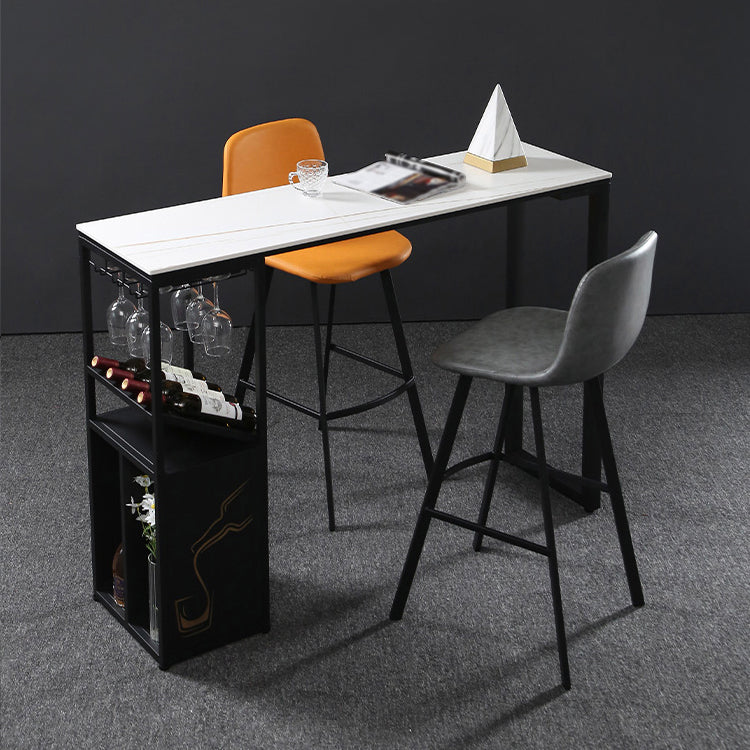 Modern Marble Pub Table with Rectangle Table Top Double Pedestal Table - 42" H 78.7"L x 15.7"W x 41.3"H White Without Chairs Clearhalo 'Bar Furniture' 'Bar Tables' 'bar_tables' 'furn' 'furn_bar_tables' 'Furniture' 'furniture_bar_tables' 'Kitchen & Dining Furniture' 4493824