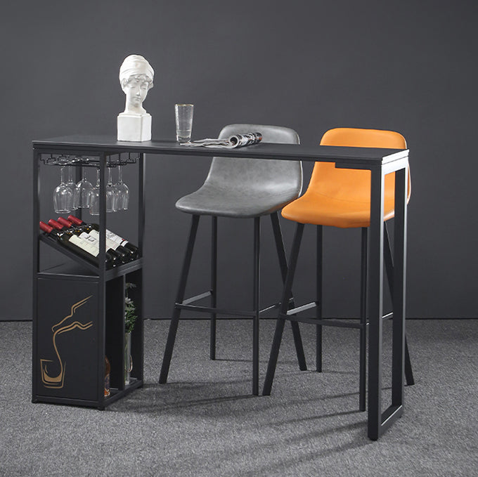 Modern Marble Pub Table with Rectangle Table Top Double Pedestal Table - 42" H Black Without Chairs Clearhalo 'Bar Furniture' 'Bar Tables' 'bar_tables' 'furn' 'furn_bar_tables' 'Furniture' 'furniture_bar_tables' 'Kitchen & Dining Furniture' 4493826