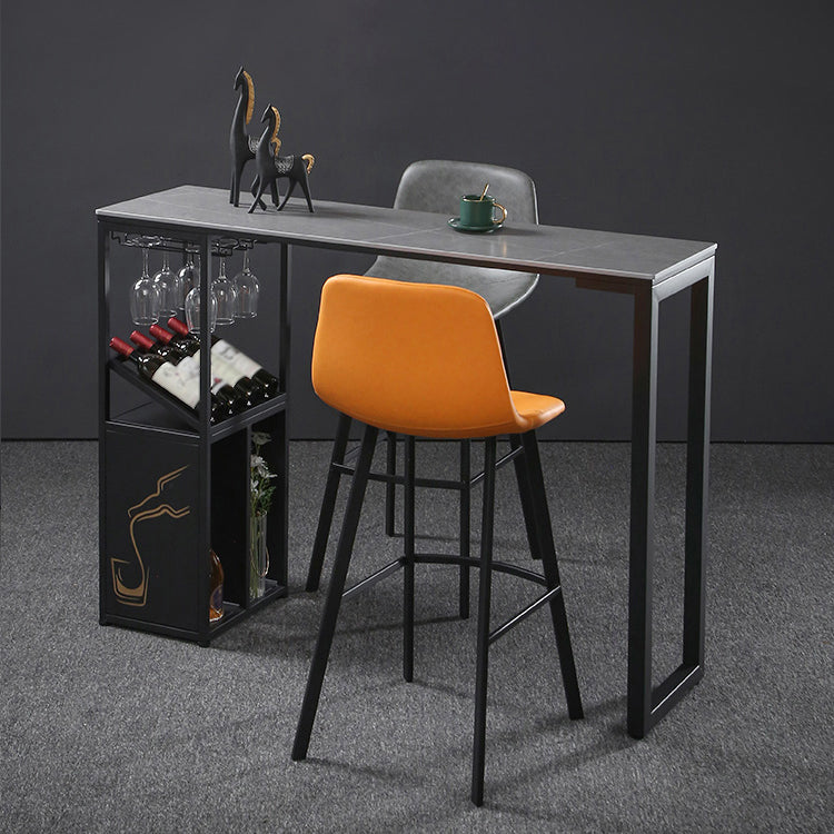 Modern Marble Pub Table with Rectangle Table Top Double Pedestal Table - 42" H Grey Without Chairs Clearhalo 'Bar Furniture' 'Bar Tables' 'bar_tables' 'furn' 'furn_bar_tables' 'Furniture' 'furniture_bar_tables' 'Kitchen & Dining Furniture' 4493827