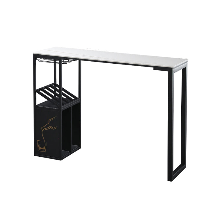 Modern Marble Pub Table with Rectangle Table Top Double Pedestal Table - 42" H White Without Chairs Clearhalo 'Bar Furniture' 'Bar Tables' 'bar_tables' 'furn' 'furn_bar_tables' 'Furniture' 'furniture_bar_tables' 'Kitchen & Dining Furniture' 4493828