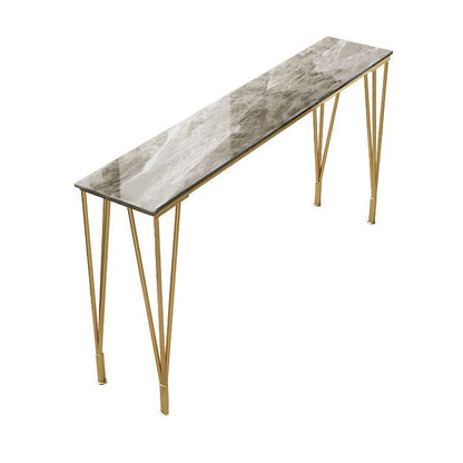 Modern Marble Pub Table with Rectangle Table Top Legs Table - 42" H Gray-Gold Without Chairs Clearhalo 'Bar Furniture' 'Bar Tables' 'bar_tables' 'furn' 'furn_bar_tables' 'Furniture' 'furniture_bar_tables' 'Kitchen & Dining Furniture' 4493843