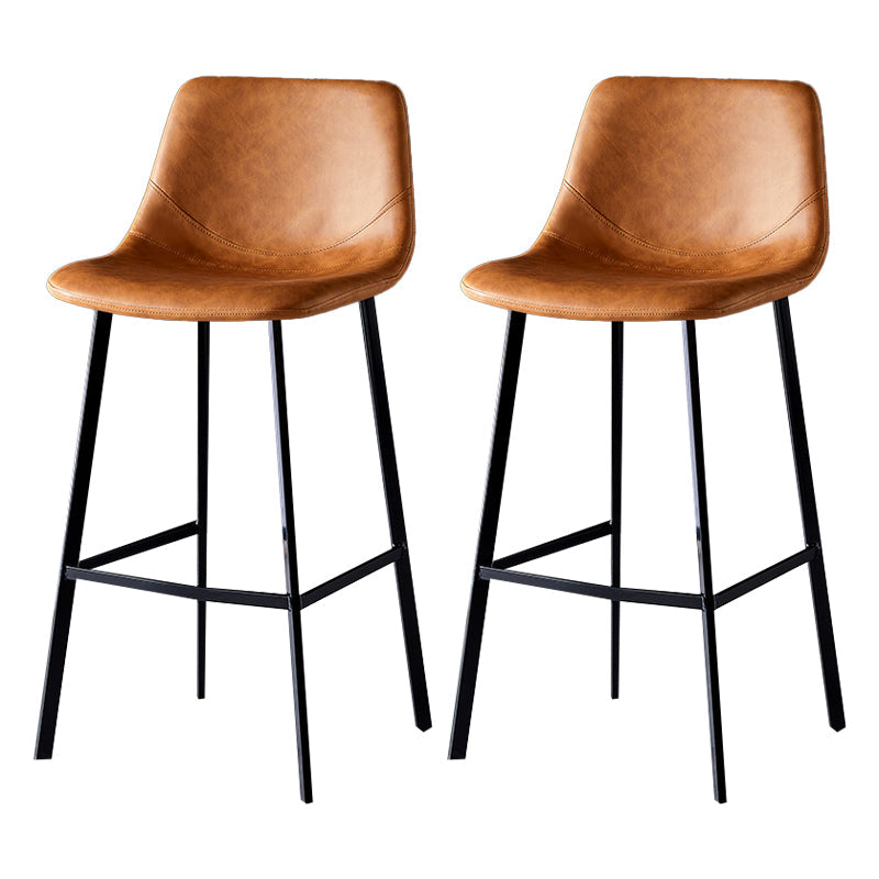 Industrial Style Bar-stool Bucket Seat Metal Legs for Kitchen Bar Brown Black 2 Piece Set Clearhalo 'Bar Furniture' 'Bar Stools' 'bar_stools' 'furn' 'furn_bar_stools' 'furniture_bar_stools' 'Kitchen & Dining Furniture' 'kitchen&dining_furn' 'kitchen' 'kitchen_furn' Furniture' 4493939