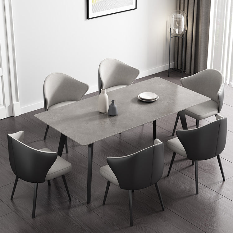 Rectangle Shape Industrial Style Table Sintered Stone Fixed Table for Home Use Gray 55.1"L x 31.5"W x 29.5"H Without Chairs Clearhalo ' dining_table' 'Dining Tables & Seating' 'Dining Tables' 'furn' 'furn_dining_table' 'Furniture' 'furniture_dining_table' 'Kitchen & Dining Furniture' 'kitchen&dining_furn' 'kitchen' 'kitchen_dining_table' 4501739