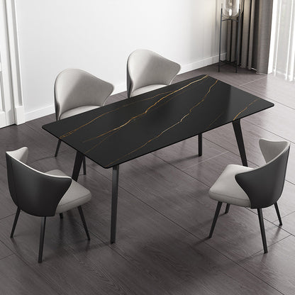 Rectangle Shape Industrial Style Table Sintered Stone Fixed Table for Home Use Black Without Chairs Clearhalo ' dining_table' 'Dining Tables & Seating' 'Dining Tables' 'furn' 'furn_dining_table' 'Furniture' 'furniture_dining_table' 'Kitchen & Dining Furniture' 'kitchen&dining_furn' 'kitchen' 'kitchen_dining_table' 4501740