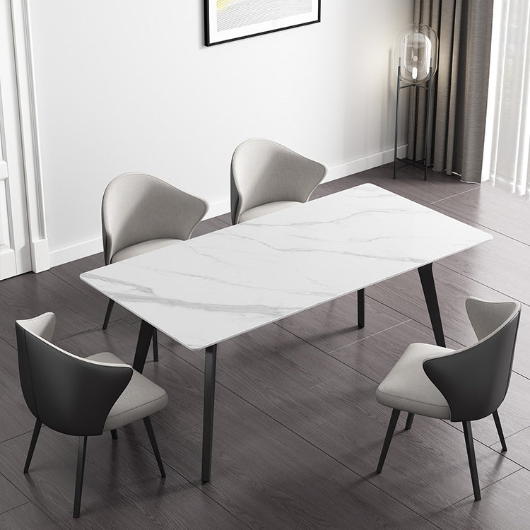 Rectangle Shape Industrial Style Table Sintered Stone Fixed Table for Home Use White 55.1"L x 31.5"W x 29.5"H Without Chairs Clearhalo ' dining_table' 'Dining Tables & Seating' 'Dining Tables' 'furn' 'furn_dining_table' 'Furniture' 'furniture_dining_table' 'Kitchen & Dining Furniture' 'kitchen&dining_furn' 'kitchen' 'kitchen_dining_table' 4501741