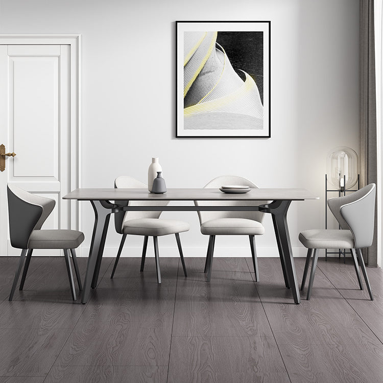 Rectangle Shape Industrial Style Table Sintered Stone Fixed Table for Home Use Gray 59.1"L x 31.5"W x 29.5"H Without Chairs Clearhalo ' dining_table' 'Dining Tables & Seating' 'Dining Tables' 'furn' 'furn_dining_table' 'Furniture' 'furniture_dining_table' 'Kitchen & Dining Furniture' 'kitchen&dining_furn' 'kitchen' 'kitchen_dining_table' 4501743