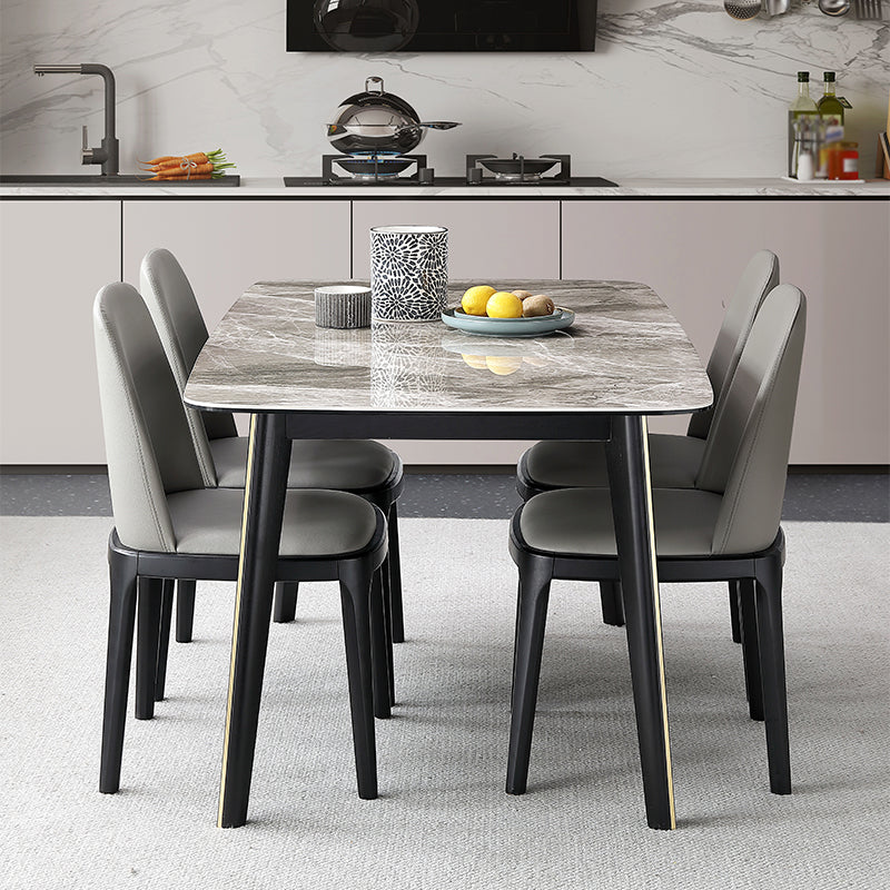 Industrial Style Dining Site Table Rectangle Stone Furniture with 4-foot Gray 63"L x 35.4"W x 29.5"H Without Chairs Clearhalo ' dining_table' 'Dining Tables & Seating' 'Dining Tables' 'furn' 'furn_dining_table' 'Furniture' 'furniture_dining_table' 'Kitchen & Dining Furniture' 'kitchen&dining_furn' 'kitchen' 'kitchen_dining_table' 4501847