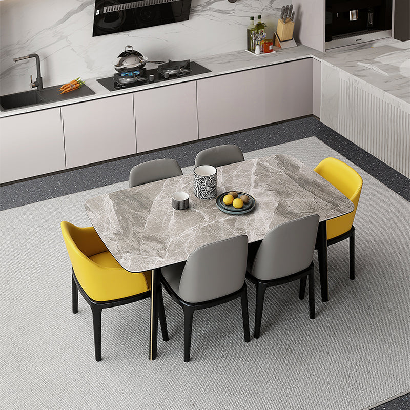 Industrial Style Dining Site Table Rectangle Stone Furniture with 4-foot Gray 70.9"L x 35.4"W x 29.5"H Without Chairs Clearhalo ' dining_table' 'Dining Tables & Seating' 'Dining Tables' 'furn' 'furn_dining_table' 'Furniture' 'furniture_dining_table' 'Kitchen & Dining Furniture' 'kitchen&dining_furn' 'kitchen' 'kitchen_dining_table' 4501848