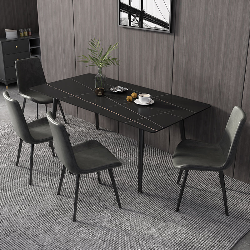 Metal Industrial Rectangle Dining Table Sintered Stone Top Table with Black Legs Black 55.1"L x 31.5"W x 29.5"H Without Chairs Clearhalo ' dining_table' 'Dining Tables & Seating' 'Dining Tables' 'furn' 'furn_dining_table' 'Furniture' 'furniture_dining_table' 'Kitchen & Dining Furniture' 'kitchen&dining_furn' 'kitchen' 'kitchen_dining_table' 4501877