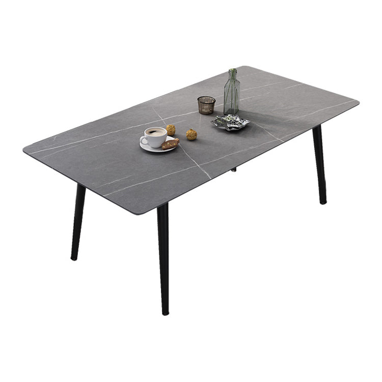 Metal Industrial Rectangle Dining Table Sintered Stone Top Table with Black Legs Light Gray Without Chairs Clearhalo ' dining_table' 'Dining Tables & Seating' 'Dining Tables' 'furn' 'furn_dining_table' 'Furniture' 'furniture_dining_table' 'Kitchen & Dining Furniture' 'kitchen&dining_furn' 'kitchen' 'kitchen_dining_table' 4501878