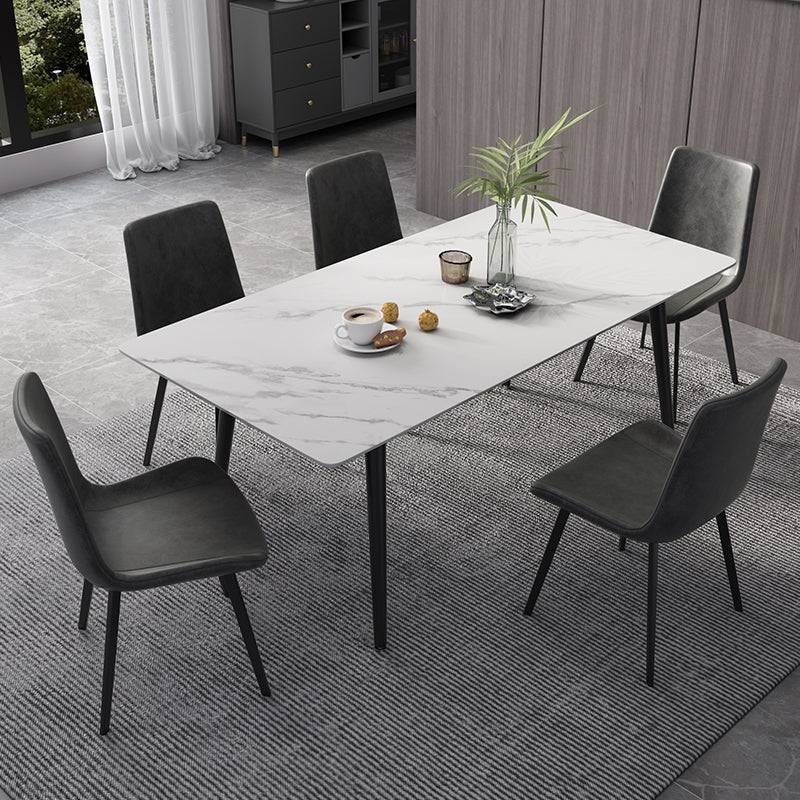 Metal Industrial Rectangle Dining Table Sintered Stone Top Table with Black Legs White 55.1"L x 31.5"W x 29.5"H Without Chairs Clearhalo ' dining_table' 'Dining Tables & Seating' 'Dining Tables' 'furn' 'furn_dining_table' 'Furniture' 'furniture_dining_table' 'Kitchen & Dining Furniture' 'kitchen&dining_furn' 'kitchen' 'kitchen_dining_table' 4501879
