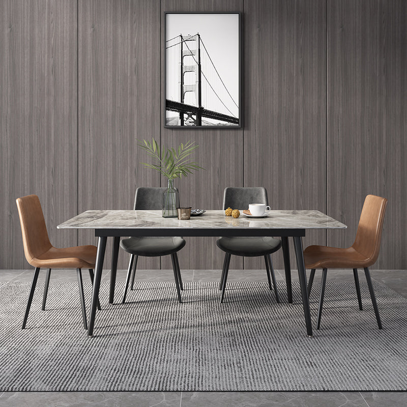 Metal Industrial Rectangle Dining Table Sintered Stone Top Table with Black Legs Gray 55.1"L x 31.5"W x 29.5"H Without Chairs Clearhalo ' dining_table' 'Dining Tables & Seating' 'Dining Tables' 'furn' 'furn_dining_table' 'Furniture' 'furniture_dining_table' 'Kitchen & Dining Furniture' 'kitchen&dining_furn' 'kitchen' 'kitchen_dining_table' 4501881