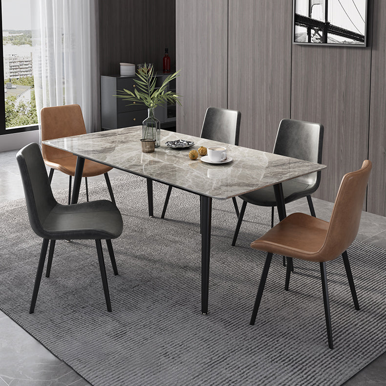 Metal Industrial Rectangle Dining Table Sintered Stone Top Table with Black Legs Gray 63"L x 31.5"W x 29.5"H Without Chairs Clearhalo ' dining_table' 'Dining Tables & Seating' 'Dining Tables' 'furn' 'furn_dining_table' 'Furniture' 'furniture_dining_table' 'Kitchen & Dining Furniture' 'kitchen&dining_furn' 'kitchen' 'kitchen_dining_table' 4501882