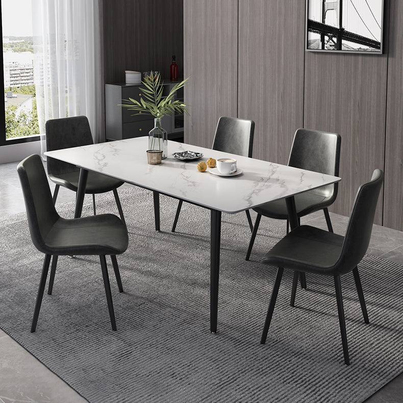 Metal Industrial Rectangle Dining Table Sintered Stone Top Table with Black Legs Clearhalo ' dining_table' 'Dining Tables & Seating' 'Dining Tables' 'furn' 'furn_dining_table' 'Furniture' 'furniture_dining_table' 'Kitchen & Dining Furniture' 'kitchen&dining_furn' 'kitchen' 'kitchen_dining_table' 4501891