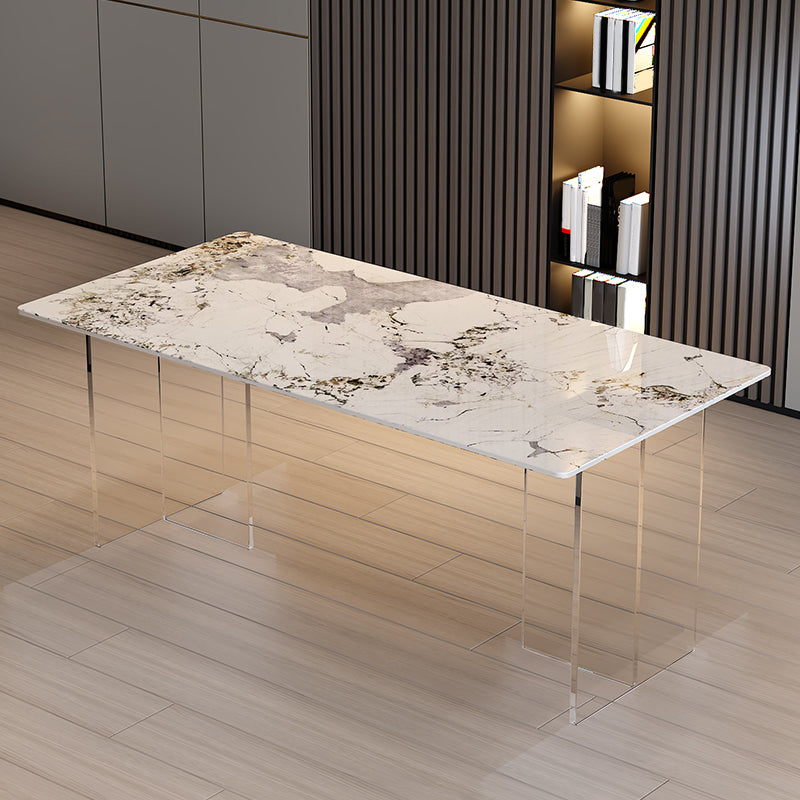 Sintered Stone Dining Table Modern Rectangle Dining Table with Acrylic Base for Home Pandora Gold Without Chairs Clearhalo ' dining_table' 'Dining Tables & Seating' 'Dining Tables' 'furn' 'furn_dining_table' 'Furniture' 'furniture_dining_table' 'Kitchen & Dining Furniture' 'kitchen&dining_furn' 'kitchen' 'kitchen_dining_table' 4501939