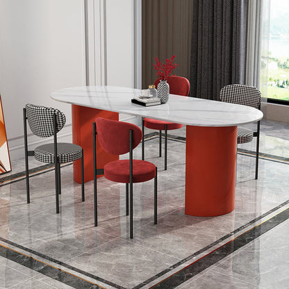 Oval Sintered Stone Dining Table Modern White Dining Table with Double Pedestal Base Red Without Chairs Clearhalo ' dining_table' 'Dining Tables & Seating' 'Dining Tables' 'furn' 'furn_dining_table' 'Furniture' 'furniture_dining_table' 'Kitchen & Dining Furniture' 'kitchen&dining_furn' 'kitchen' 'kitchen_dining_table' 4502009