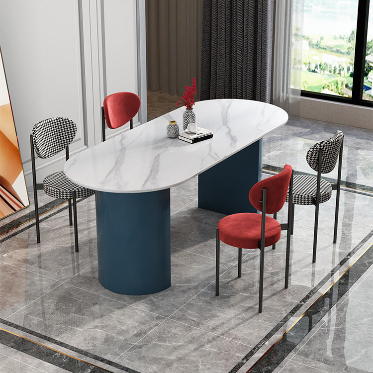 Oval Sintered Stone Dining Table Modern White Dining Table with Double Pedestal Base Blue Without Chairs Clearhalo ' dining_table' 'Dining Tables & Seating' 'Dining Tables' 'furn' 'furn_dining_table' 'Furniture' 'furniture_dining_table' 'Kitchen & Dining Furniture' 'kitchen&dining_furn' 'kitchen' 'kitchen_dining_table' 4502011