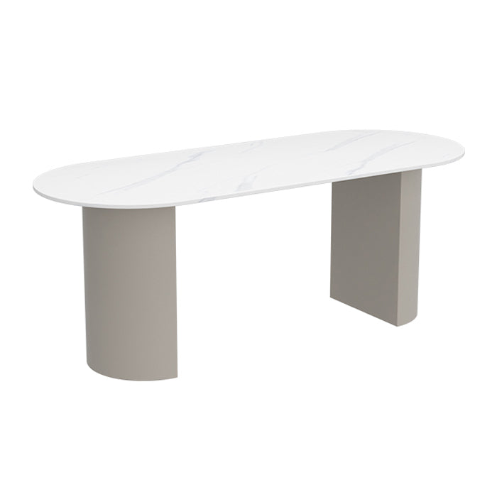 Oval Sintered Stone Dining Table Modern White Dining Table with Double Pedestal Base Gray Without Chairs Clearhalo ' dining_table' 'Dining Tables & Seating' 'Dining Tables' 'furn' 'furn_dining_table' 'Furniture' 'furniture_dining_table' 'Kitchen & Dining Furniture' 'kitchen&dining_furn' 'kitchen' 'kitchen_dining_table' 4502013