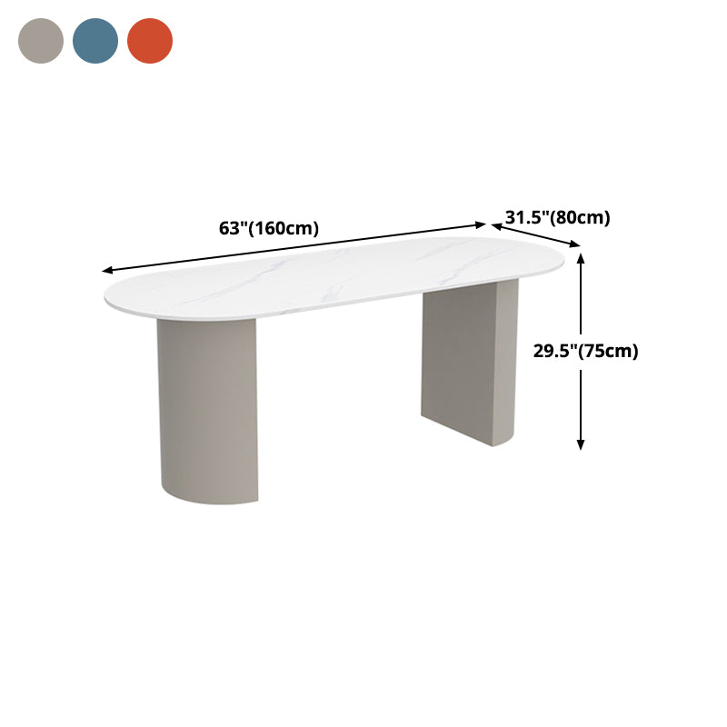 Oval Sintered Stone Dining Table Modern White Dining Table with Double Pedestal Base Clearhalo ' dining_table' 'Dining Tables & Seating' 'Dining Tables' 'furn' 'furn_dining_table' 'Furniture' 'furniture_dining_table' 'Kitchen & Dining Furniture' 'kitchen&dining_furn' 'kitchen' 'kitchen_dining_table' 4502020