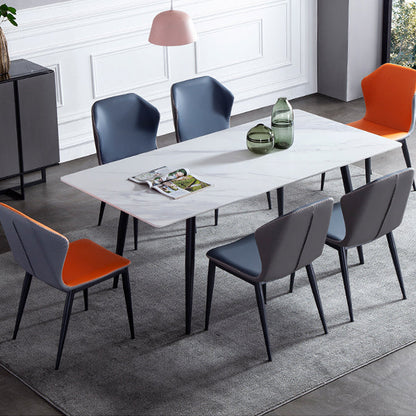Rectangle 4 Legs Industrial Style Dining Table Sintered Stone Fixed Table for Kitchen White Without Chairs Clearhalo ' dining_table' 'Dining Tables & Seating' 'Dining Tables' 'furn' 'furn_dining_table' 'Furniture' 'furniture_dining_table' 'Kitchen & Dining Furniture' 'kitchen&dining_furn' 'kitchen' 'kitchen_dining_table' 4502026