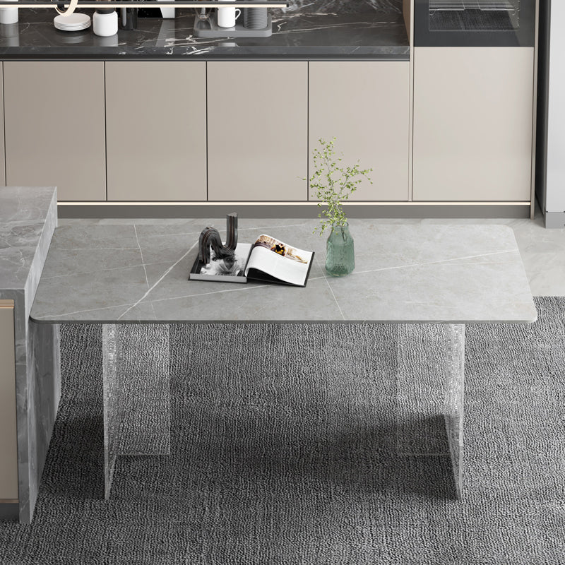 Sintered Stone Dining Table Rectangle Modern Dining Table with Acrylic Base Gray Without Chairs Clearhalo ' dining_table' 'Dining Tables & Seating' 'Dining Tables' 'furn' 'furn_dining_table' 'Furniture' 'furniture_dining_table' 'Kitchen & Dining Furniture' 'kitchen&dining_furn' 'kitchen' 'kitchen_dining_table' 4502041