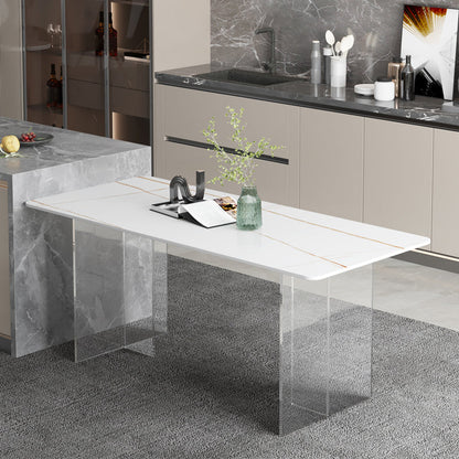 Sintered Stone Dining Table Rectangle Modern Dining Table with Acrylic Base White Gold Without Chairs Clearhalo ' dining_table' 'Dining Tables & Seating' 'Dining Tables' 'furn' 'furn_dining_table' 'Furniture' 'furniture_dining_table' 'Kitchen & Dining Furniture' 'kitchen&dining_furn' 'kitchen' 'kitchen_dining_table' 4502043