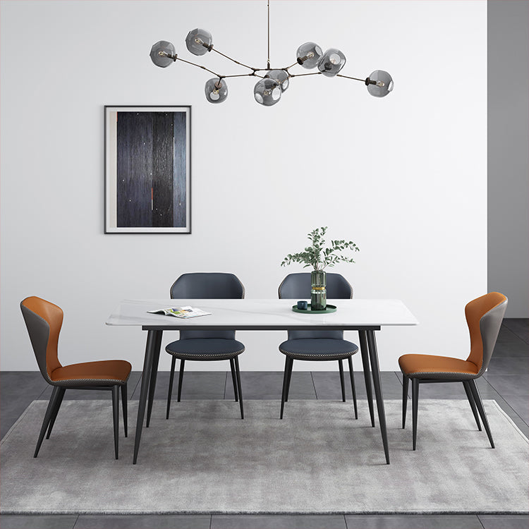 Rectangle Industrial Style Dining Table Sintered Stone Fixed Table for Kitchen White 55.1"L x 31.5"W x 29.5"H Without Chairs Clearhalo ' dining_table' 'Dining Tables & Seating' 'Dining Tables' 'furn' 'furn_dining_table' 'Furniture' 'furniture_dining_table' 'Kitchen & Dining Furniture' 'kitchen&dining_furn' 'kitchen' 'kitchen_dining_table' 4502050