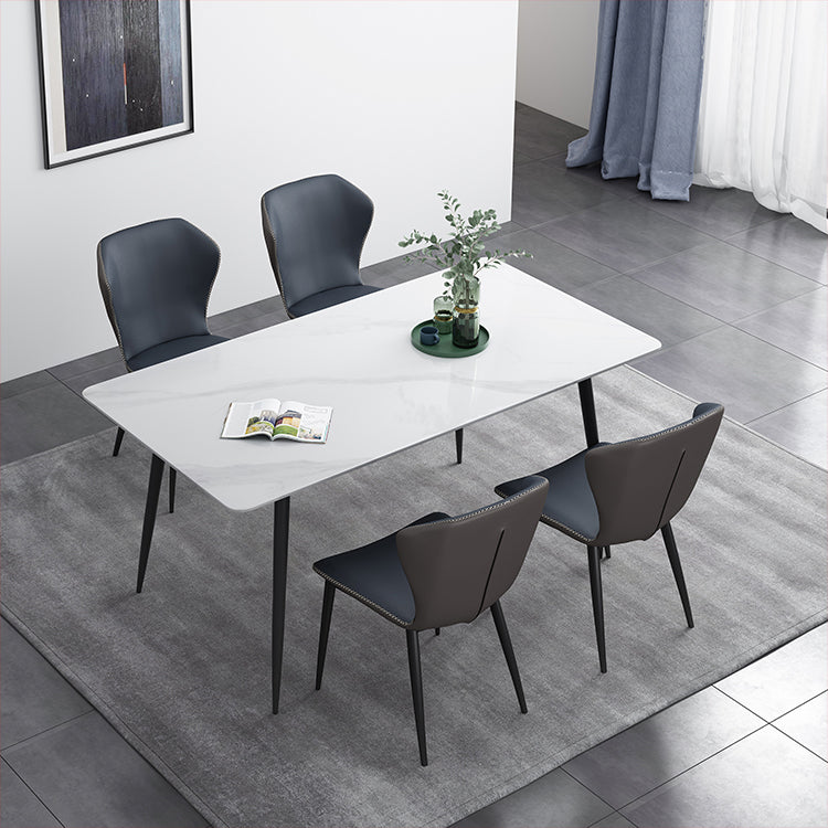Rectangle Industrial Style Dining Table Sintered Stone Fixed Table for Kitchen White 63"L x 35.4"W x 29.5"H Without Chairs Clearhalo ' dining_table' 'Dining Tables & Seating' 'Dining Tables' 'furn' 'furn_dining_table' 'Furniture' 'furniture_dining_table' 'Kitchen & Dining Furniture' 'kitchen&dining_furn' 'kitchen' 'kitchen_dining_table' 4502051