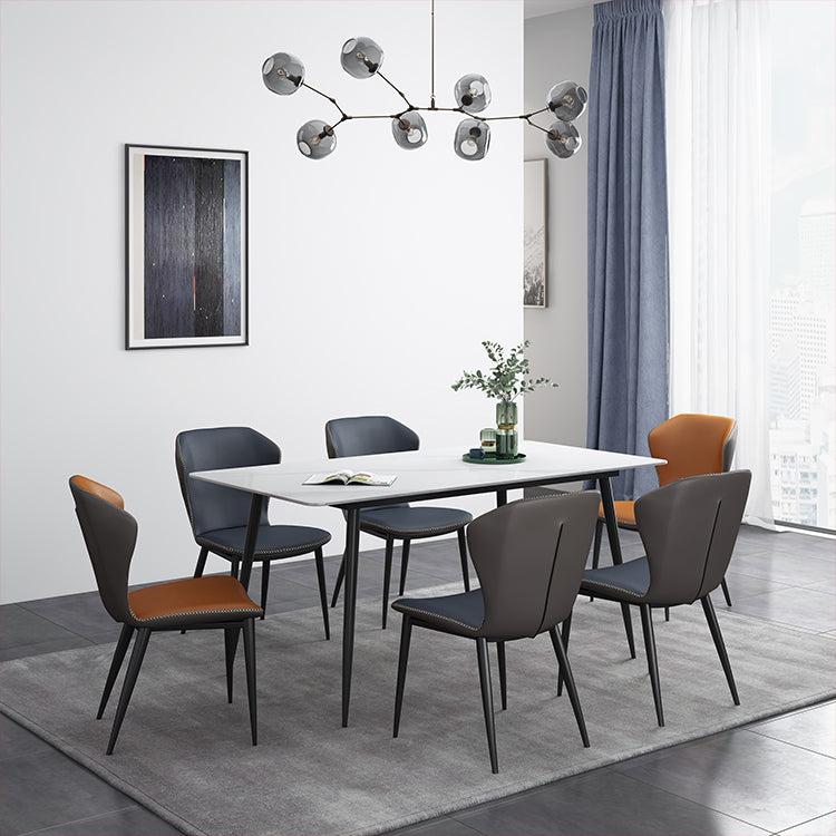 Rectangle Industrial Style Dining Table Sintered Stone Fixed Table for Kitchen White 70.9"L x 35.4"W x 29.5"H Without Chairs Clearhalo ' dining_table' 'Dining Tables & Seating' 'Dining Tables' 'furn' 'furn_dining_table' 'Furniture' 'furniture_dining_table' 'Kitchen & Dining Furniture' 'kitchen&dining_furn' 'kitchen' 'kitchen_dining_table' 4502052