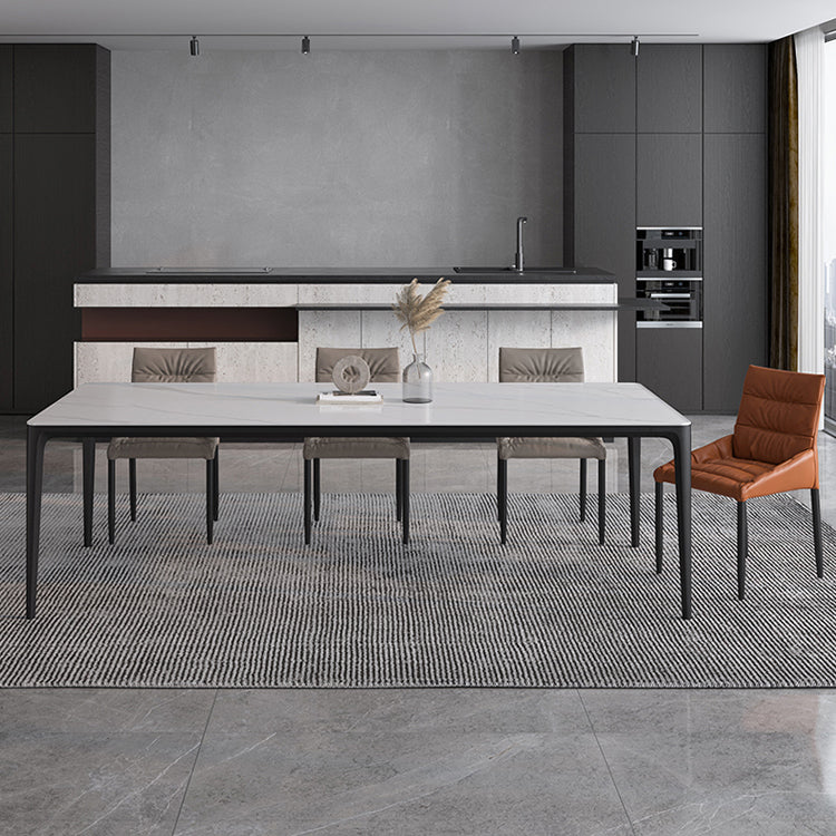 Rectangle Shape Dining Table Industrial Sintered Stone Table with 4 Legs 63"L x 31.5"W x 29.5"H White Clearhalo ' dining_table' 'Dining Tables & Seating' 'Dining Tables' 'Furniture' 'furniture_dining_table' 'Kitchen & Dining Furniture' 'kitchen&dining_furn' 'kitchen' 'kitchen_dining_table' 4502070