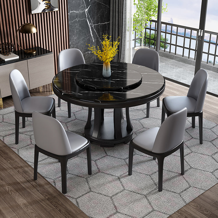 Round Dining Site Table Simplicity Style Marble Furniture with Pedestal Base Black Lazy Susan Clearhalo ' dining_table' 'Dining Tables & Seating' 'Dining Tables' 'furn' 'furn_dining_table' 'Furniture' 'furniture_dining_table' 'Kitchen & Dining Furniture' 'kitchen&dining_furn' 'kitchen' 'kitchen_dining_table' 4502086