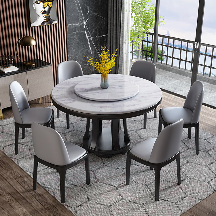 Round Dining Site Table Simplicity Style Marble Furniture with Pedestal Base Black White Lazy Susan Clearhalo ' dining_table' 'Dining Tables & Seating' 'Dining Tables' 'furn' 'furn_dining_table' 'Furniture' 'furniture_dining_table' 'Kitchen & Dining Furniture' 'kitchen&dining_furn' 'kitchen' 'kitchen_dining_table' 4502087