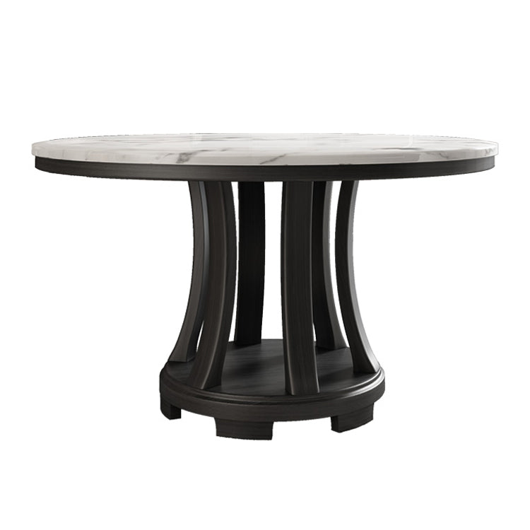 Round Dining Site Table Simplicity Style Marble Furniture with Pedestal Base Black-White Fixed Table Clearhalo ' dining_table' 'Dining Tables & Seating' 'Dining Tables' 'furn' 'furn_dining_table' 'Furniture' 'furniture_dining_table' 'Kitchen & Dining Furniture' 'kitchen&dining_furn' 'kitchen' 'kitchen_dining_table' 4502093