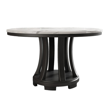 Round Dining Site Table Simplicity Style Marble Furniture with Pedestal Base Black-White Fixed Table Clearhalo ' dining_table' 'Dining Tables & Seating' 'Dining Tables' 'furn' 'furn_dining_table' 'Furniture' 'furniture_dining_table' 'Kitchen & Dining Furniture' 'kitchen&dining_furn' 'kitchen' 'kitchen_dining_table' 4502093