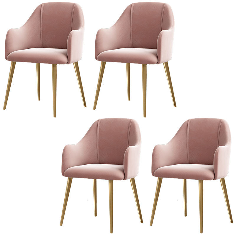 Nordic Style Metal Dining Room Chairs Upholstered Side Armchair for Restaurant Use Pink 4 Piece Set Clearhalo ' kitchen&dining_furn' 'Dining Chairs' 'Dining Tables & Seating' 'dining_chair' 'furn' 'furn_dining_chair' 'Furniture' 'furniture_dining_chair' 'Kitchen & Dining Furniture' 'kitchen' 4502186