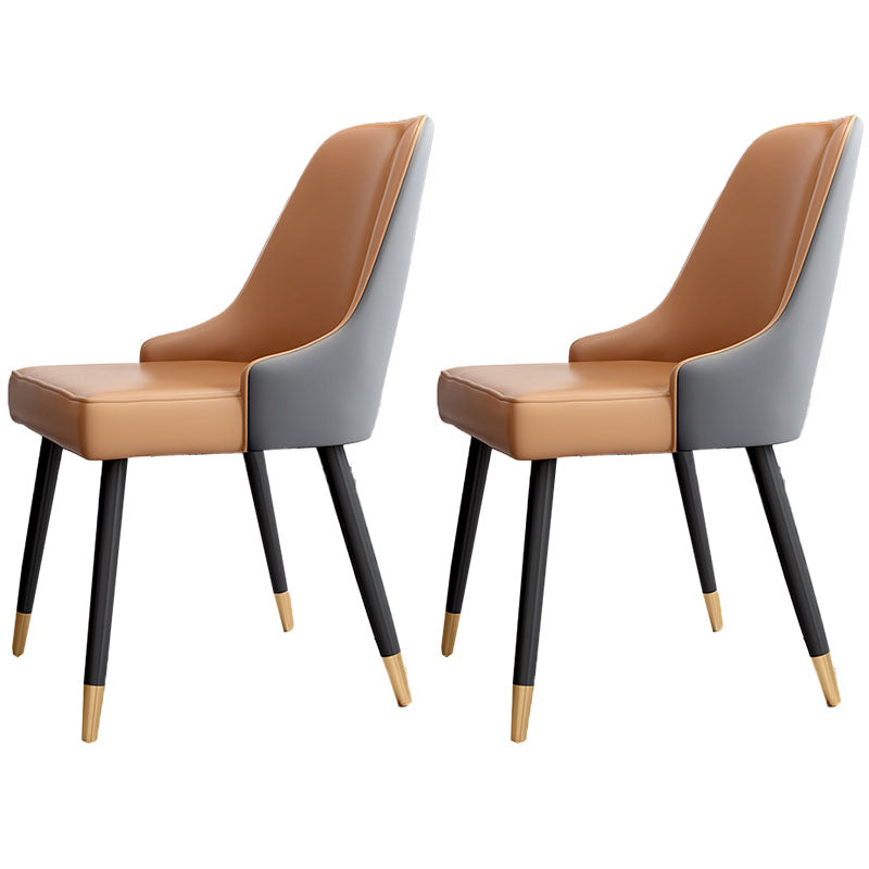 Scandinavian Design Upholstered Armless Dining Chairs Solid Back Dining Side Chair Brown 2 Piece Set Clearhalo ' kitchen&dining_furn' 'Dining Chairs' 'Dining Tables & Seating' 'dining_chair' 'furn' 'furn_dining_chair' 'Furniture' 'furniture_dining_chair' 'Kitchen & Dining Furniture' 'kitchen' 4502220
