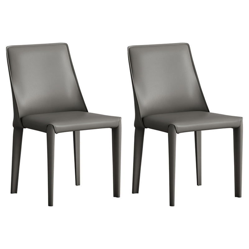 Designer Style Hotel Leather Side Chair Matte Finish Solid Back Dining Chair Grey 2 Piece Set Clearhalo ' kitchen&dining_furn' 'Dining Chairs' 'Dining Tables & Seating' 'dining_chair' 'furn' 'furn_dining_chair' 'Furniture' 'furniture_dining_chair' 'Kitchen & Dining Furniture' 'kitchen' 4502226