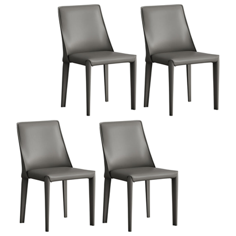 Designer Style Hotel Leather Side Chair Matte Finish Solid Back Dining Chair Grey 4 Piece Set Clearhalo ' kitchen&dining_furn' 'Dining Chairs' 'Dining Tables & Seating' 'dining_chair' 'furn' 'furn_dining_chair' 'Furniture' 'furniture_dining_chair' 'Kitchen & Dining Furniture' 'kitchen' 4502227