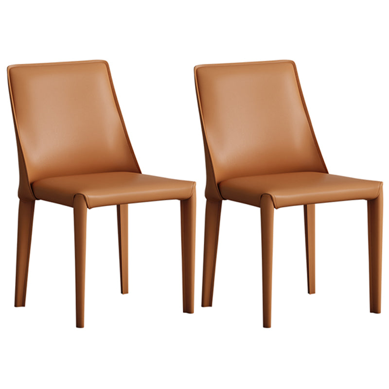 Designer Style Hotel Leather Side Chair Matte Finish Solid Back Dining Chair Orange 2 Piece Set Clearhalo ' kitchen&dining_furn' 'Dining Chairs' 'Dining Tables & Seating' 'dining_chair' 'furn' 'furn_dining_chair' 'Furniture' 'furniture_dining_chair' 'Kitchen & Dining Furniture' 'kitchen' 4502231