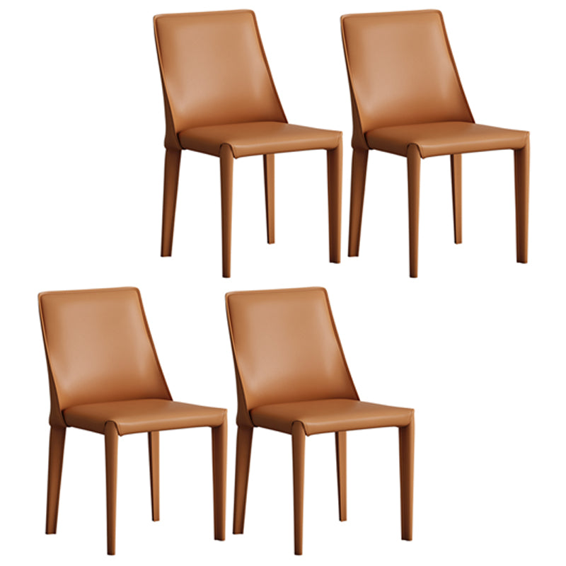 Designer Style Hotel Leather Side Chair Matte Finish Solid Back Dining Chair Orange 4 Piece Set Clearhalo ' kitchen&dining_furn' 'Dining Chairs' 'Dining Tables & Seating' 'dining_chair' 'furn' 'furn_dining_chair' 'Furniture' 'furniture_dining_chair' 'Kitchen & Dining Furniture' 'kitchen' 4502233