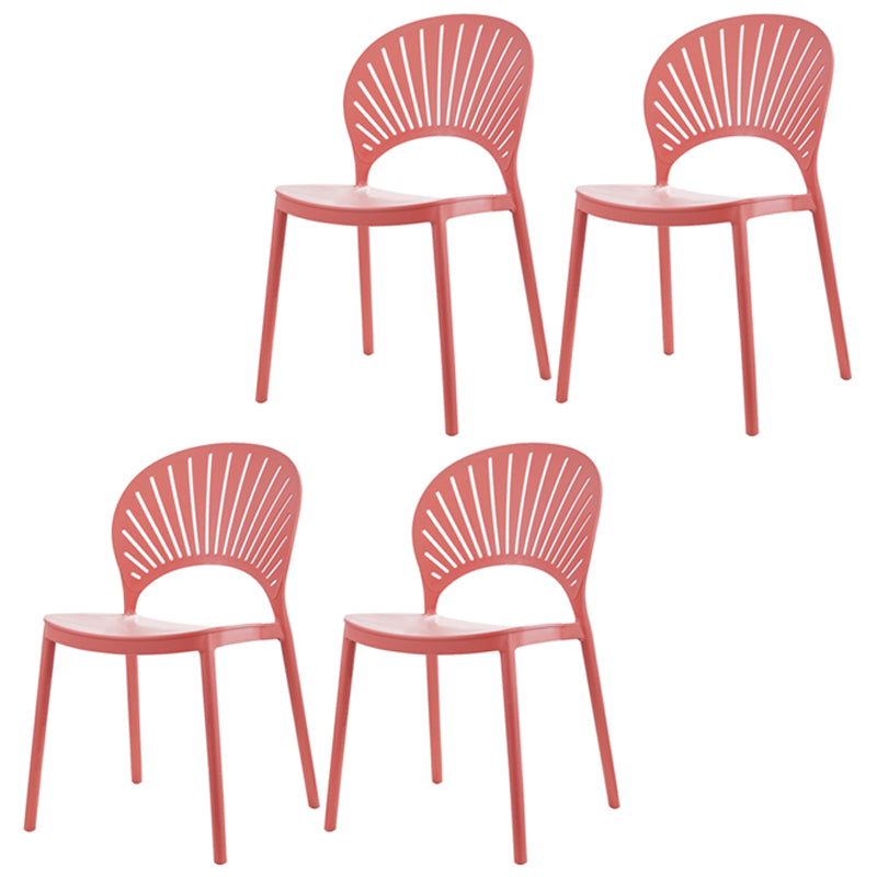 Scandinavian Plastic Kitchen Dining Room Side Chair Open Back Chair Red 4 Piece Set Clearhalo ' kitchen&dining_furn' 'Dining Chairs' 'Dining Tables & Seating' 'dining_chair' 'furn' 'furn_dining_chair' 'Furniture' 'furniture_dining_chair' 'Kitchen & Dining Furniture' 'kitchen' 4502289